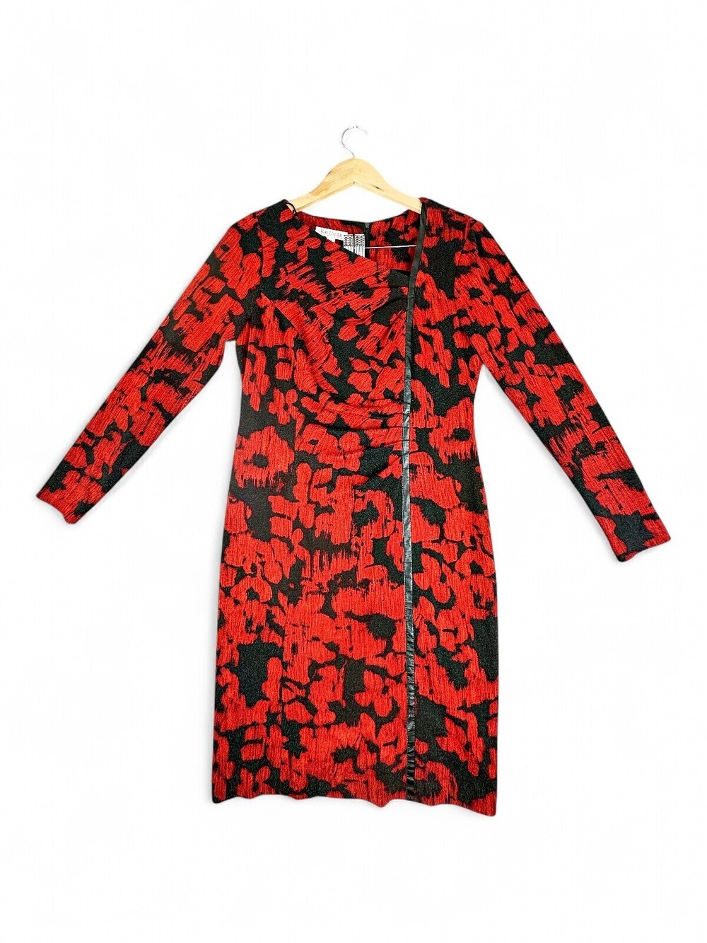 Kay Unger Red & Black Long Sleeve Sheath Dress Size 12